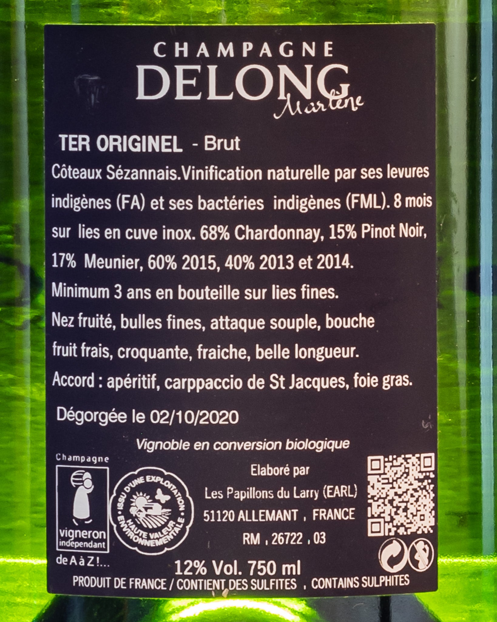 Marlene Delong Champagne Brut Ter Originel Cote Sezainne Vino Francia Chardonnay Pinot Noir Nero Meunier Retro Etichetta