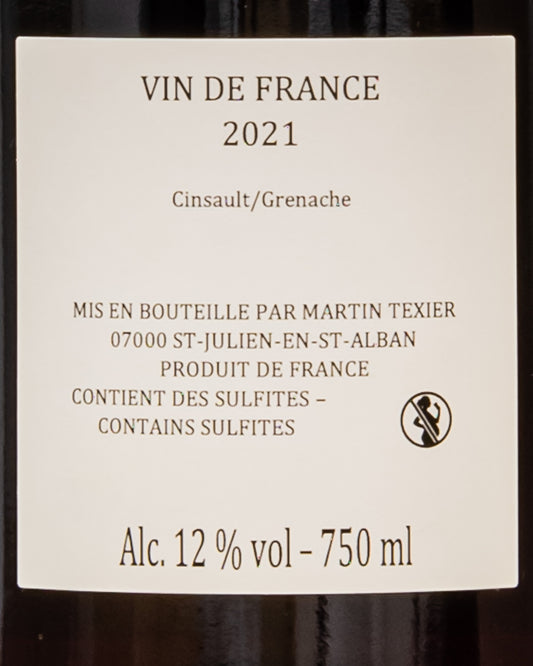 Martin Texier Le Preyna Cinsault Grenache 2021 Vino Rosso Rodano Francia Retro Etichetta