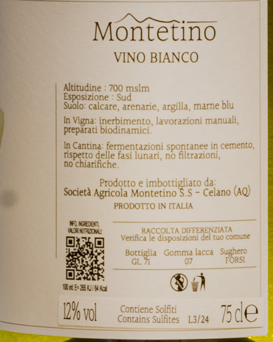 Montetino Le Foci 2024 Trebbiano Vino Bianco Abruzzo Italia Retro Etichetta