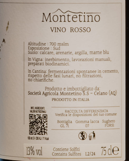 Montetino Montepulciano Lemarie 2024 Abruzzo Vino Rosso Italia Retro Etichetta