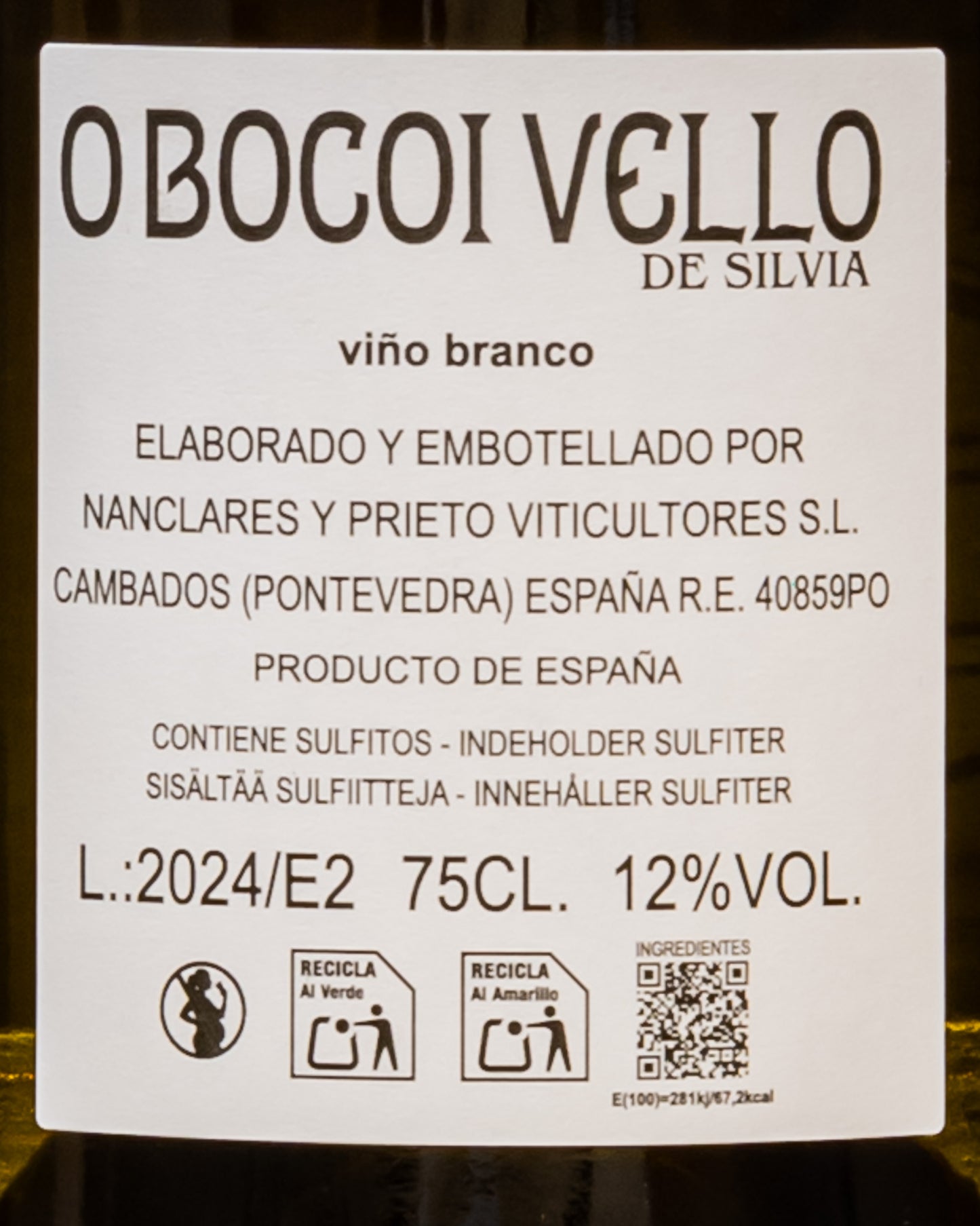 Nanclares Y Prieto Albarino Galicia O Bocoi Vello 2024 Vino Bianco Spagna Retro Etichetta