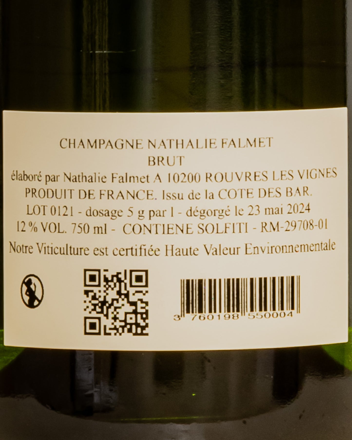 Nathalie Falmet Champagne Brut Pinot Noir Nero Aube Vino Francia Retro Etichetta