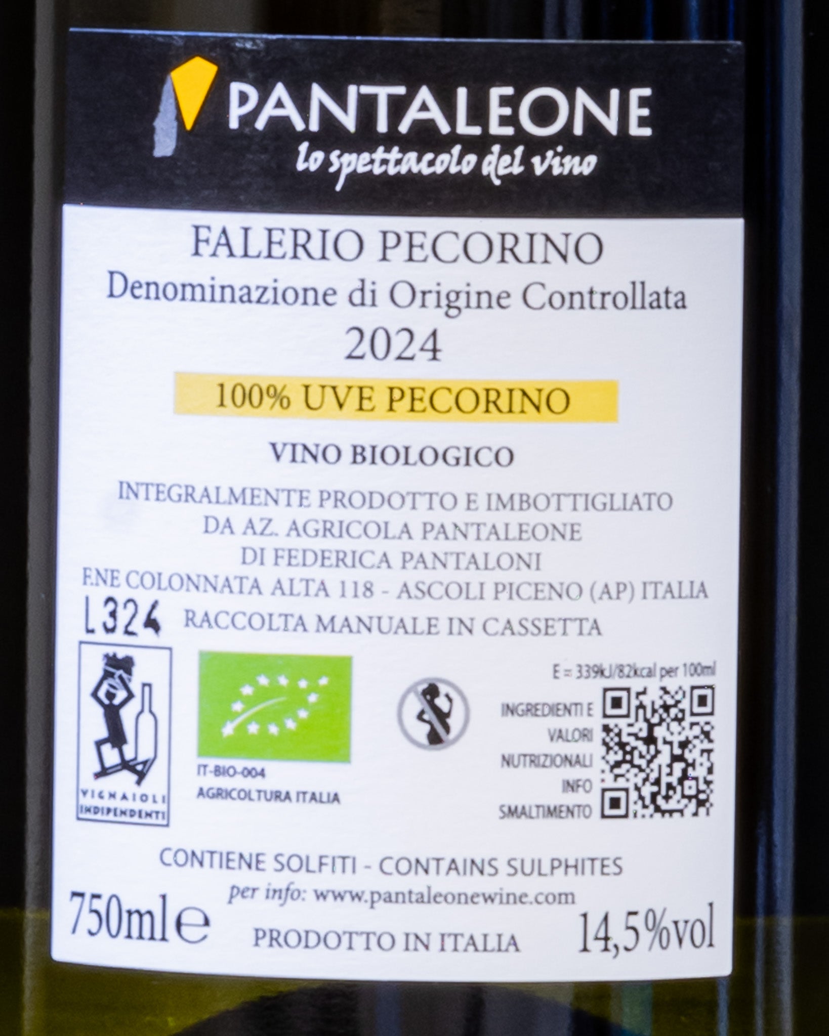 Pantaleone Falerio Pecorino 2024 Onirocep Marche Vino Bianco Italia Retro Etichetta