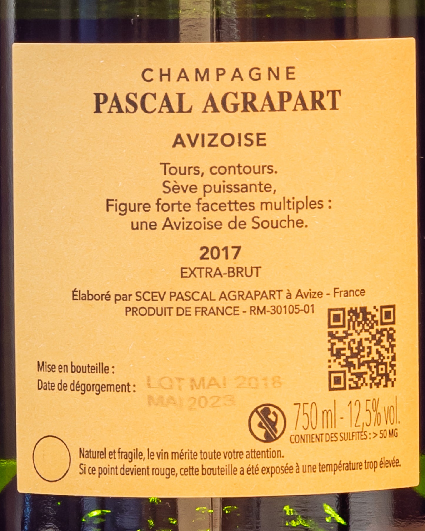Pascal Agrapart Champagne Extra Brut Avizoise Chardonnay 2017 Vino Francia Retro Etichetta