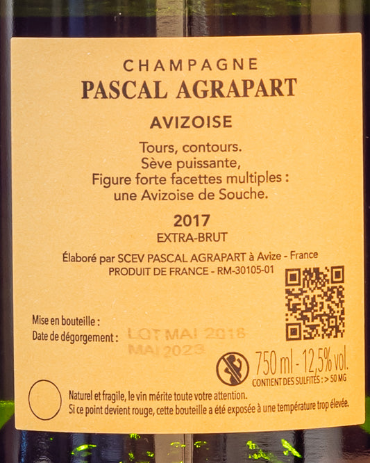 Pascal Agrapart Champagne Extra Brut Avizoise Chardonnay 2017 Vino Francia Retro Etichetta