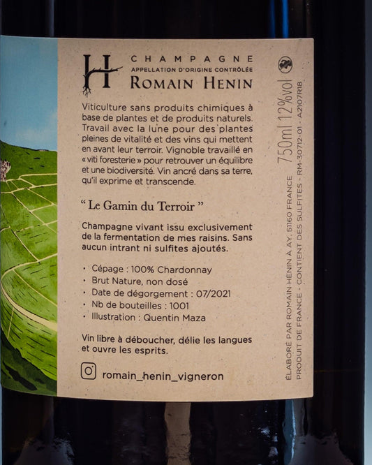 Pascal Romain Henin Champagne Brut Nature Le Gamin Du Terroir Chardonnay Valle Marne Vino Retro Etichetta