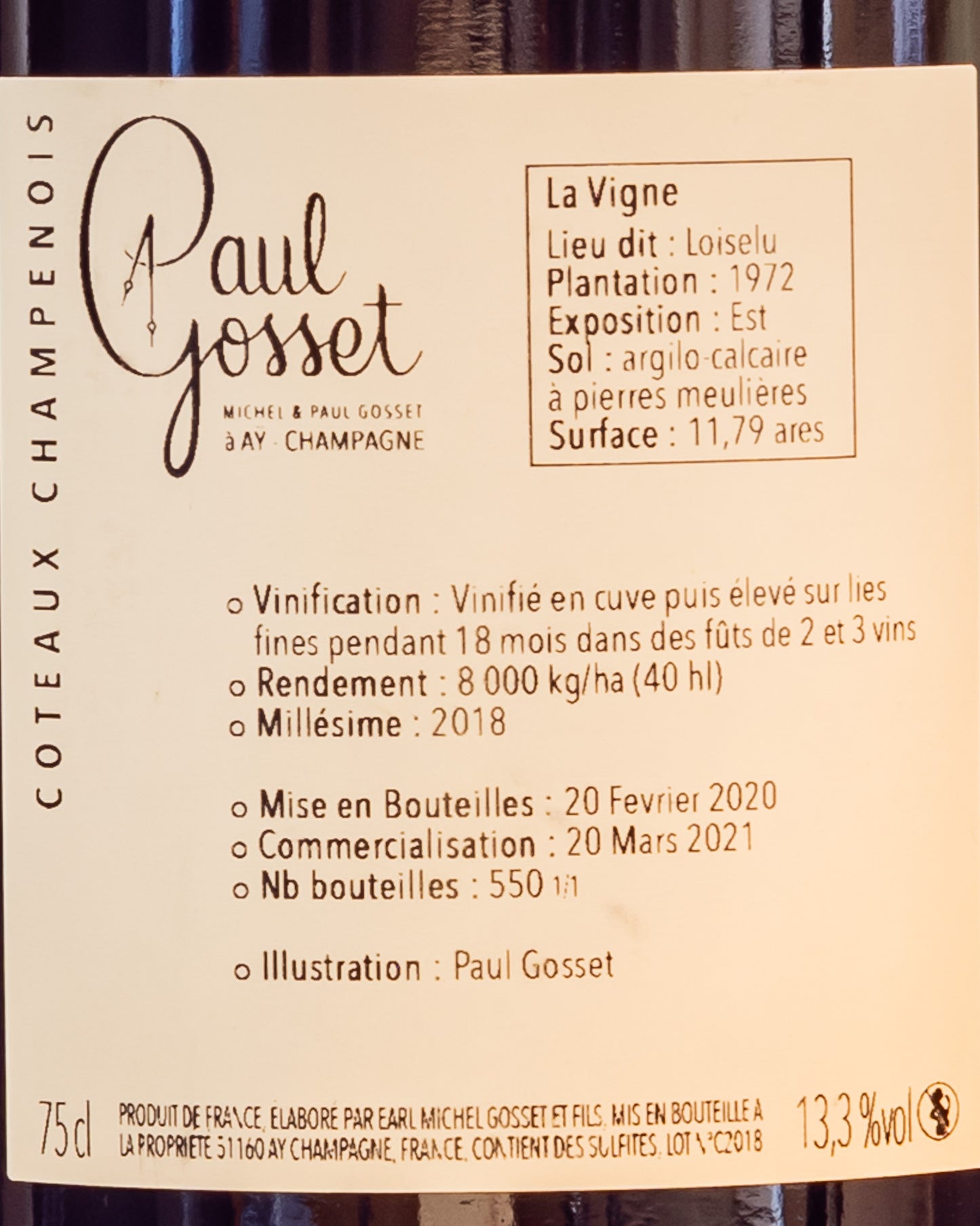 Paul Gosset Coteaux Champenois 2018 Pinot Nero Noir Vino Rosso Champagne Francia Retro Etichetta Rouge Ay