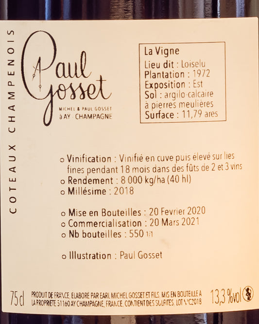 Paul Gosset Coteaux Champenois 2018 Pinot Nero Noir Vino Rosso Champagne Francia Retro Etichetta Rouge Ay