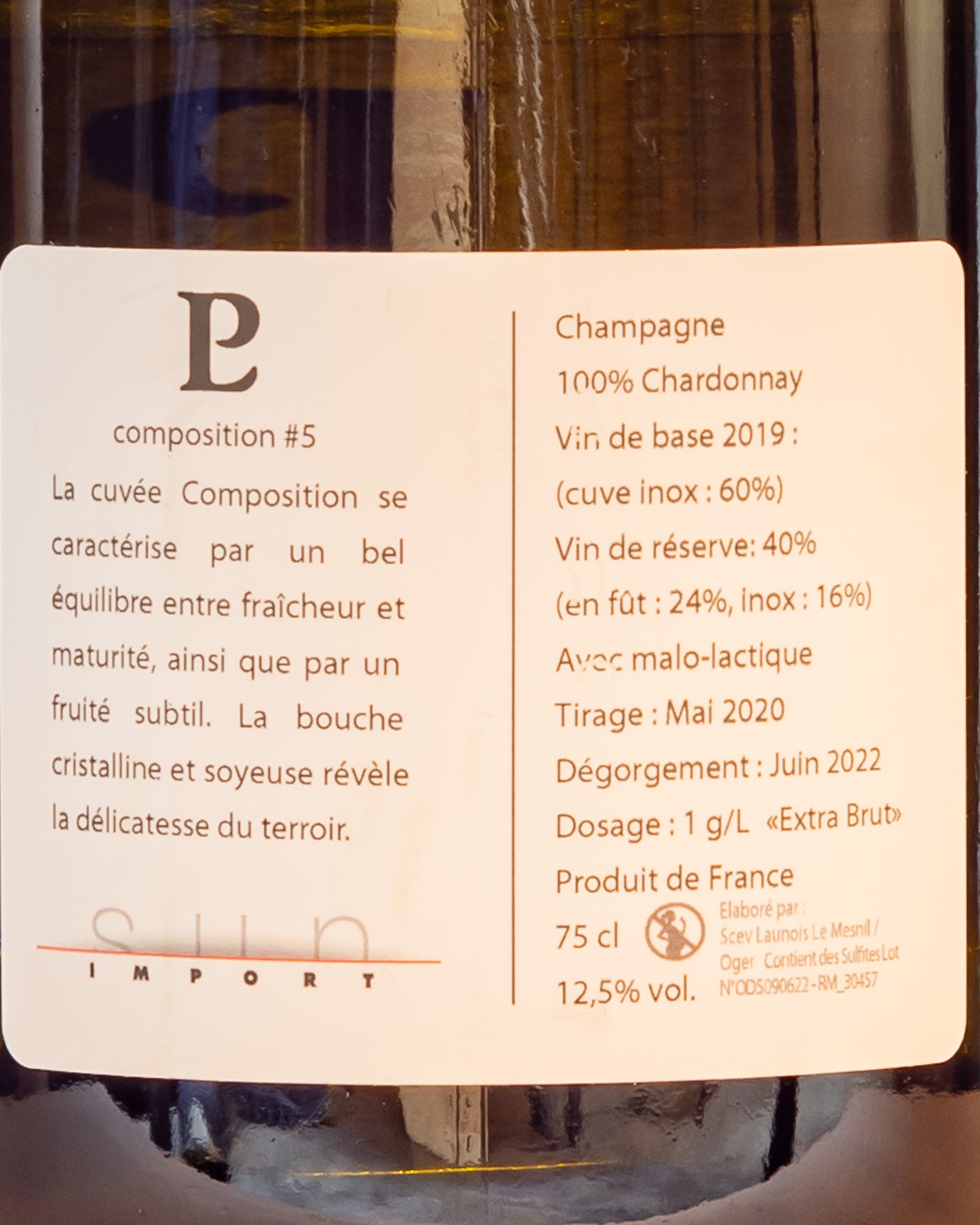 Paul Launois Champagne Composition 5 Extra Brut Chardonnay Pinot Nero Cote Des Blancs Vino Francia Retro Etichetta