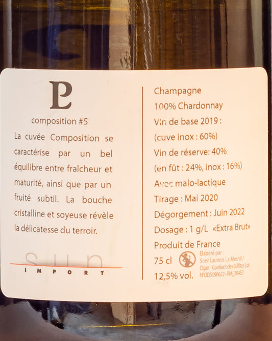 Paul Launois Champagne Composition 5 Extra Brut Chardonnay Pinot Nero Cote Des Blancs Vino Francia Retro Etichetta