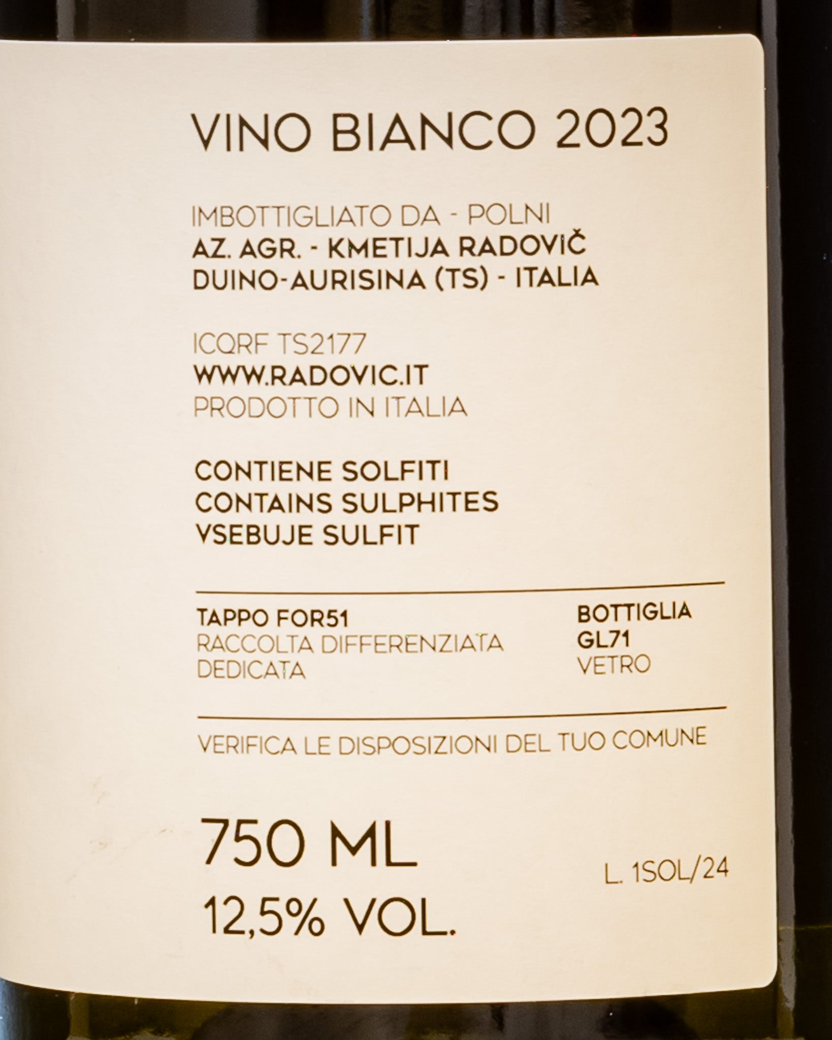 Peter Radovic Malvasia Soline 2023 Vino Bianco Carso Italia Friuli Venezia Giulia Retro Etichetta 1