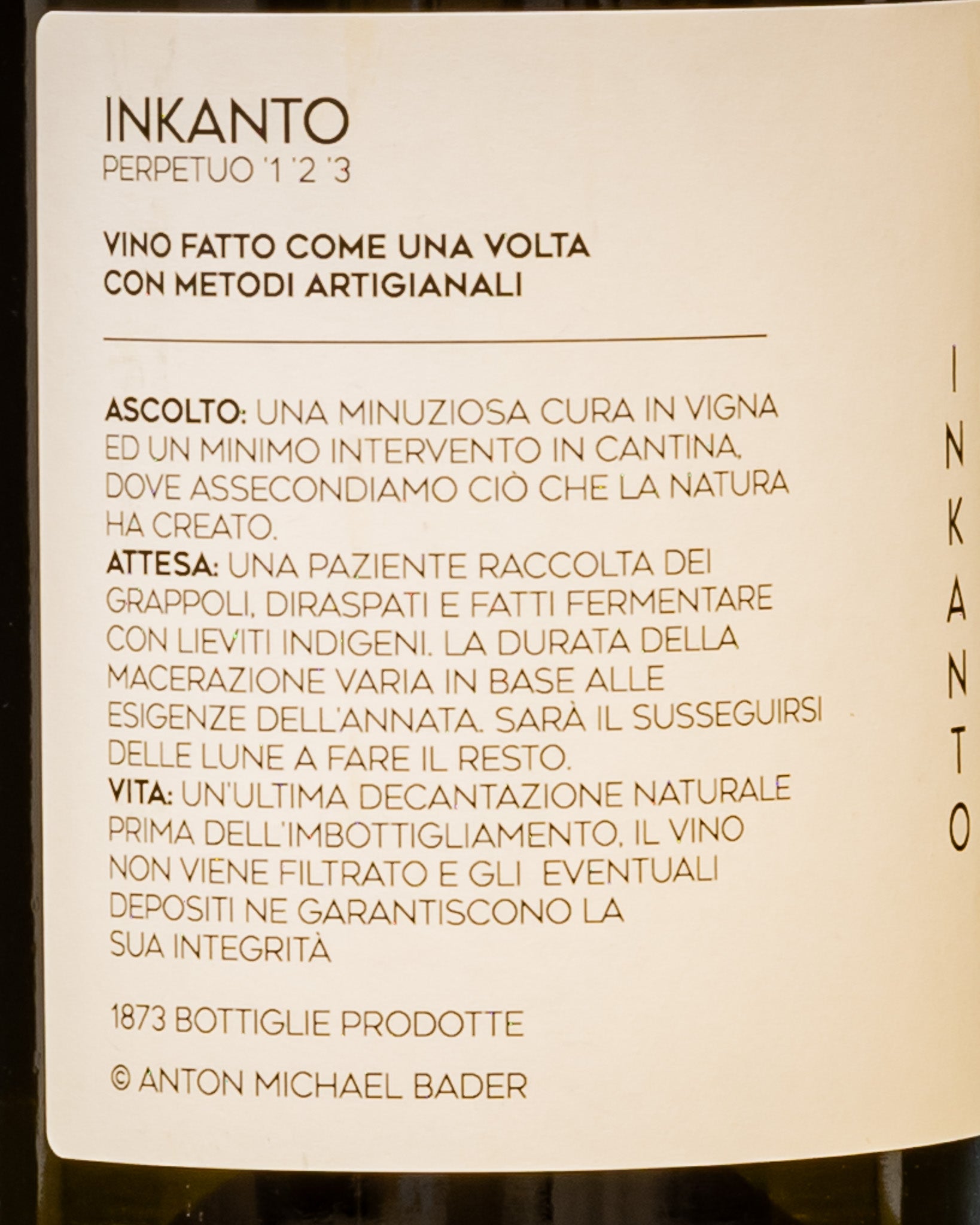 Peter Radovic Malvasia Vitovska Inkanto Perpetuo Vino Bianco Carso Italia Friuli Venezia Giulia Retro Etichetta 2