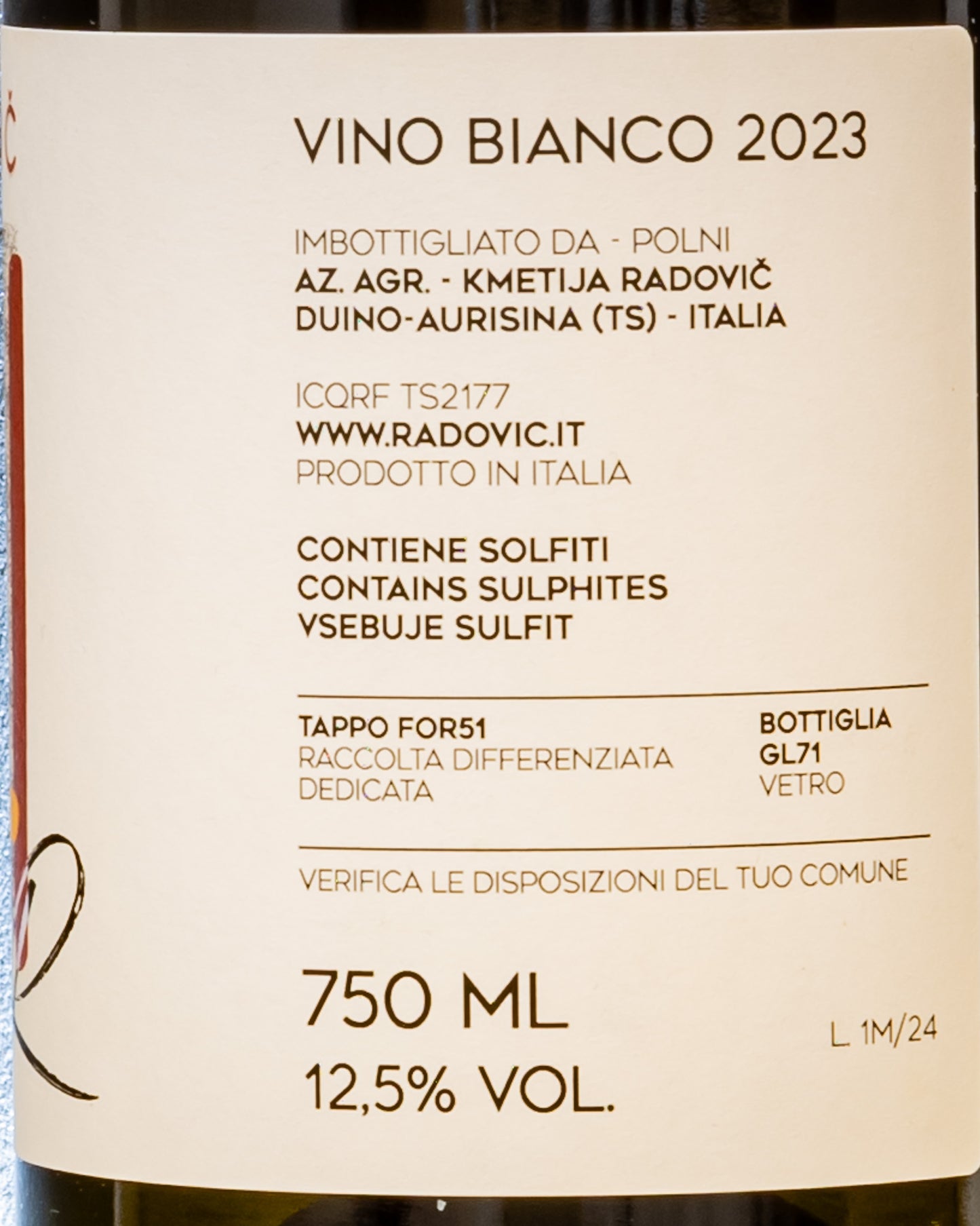 Peter Radovic Malvasia Vizija 2023 Vino Bianco Carso Italia Friuli Venezia Giulia Retro Etichetta 1