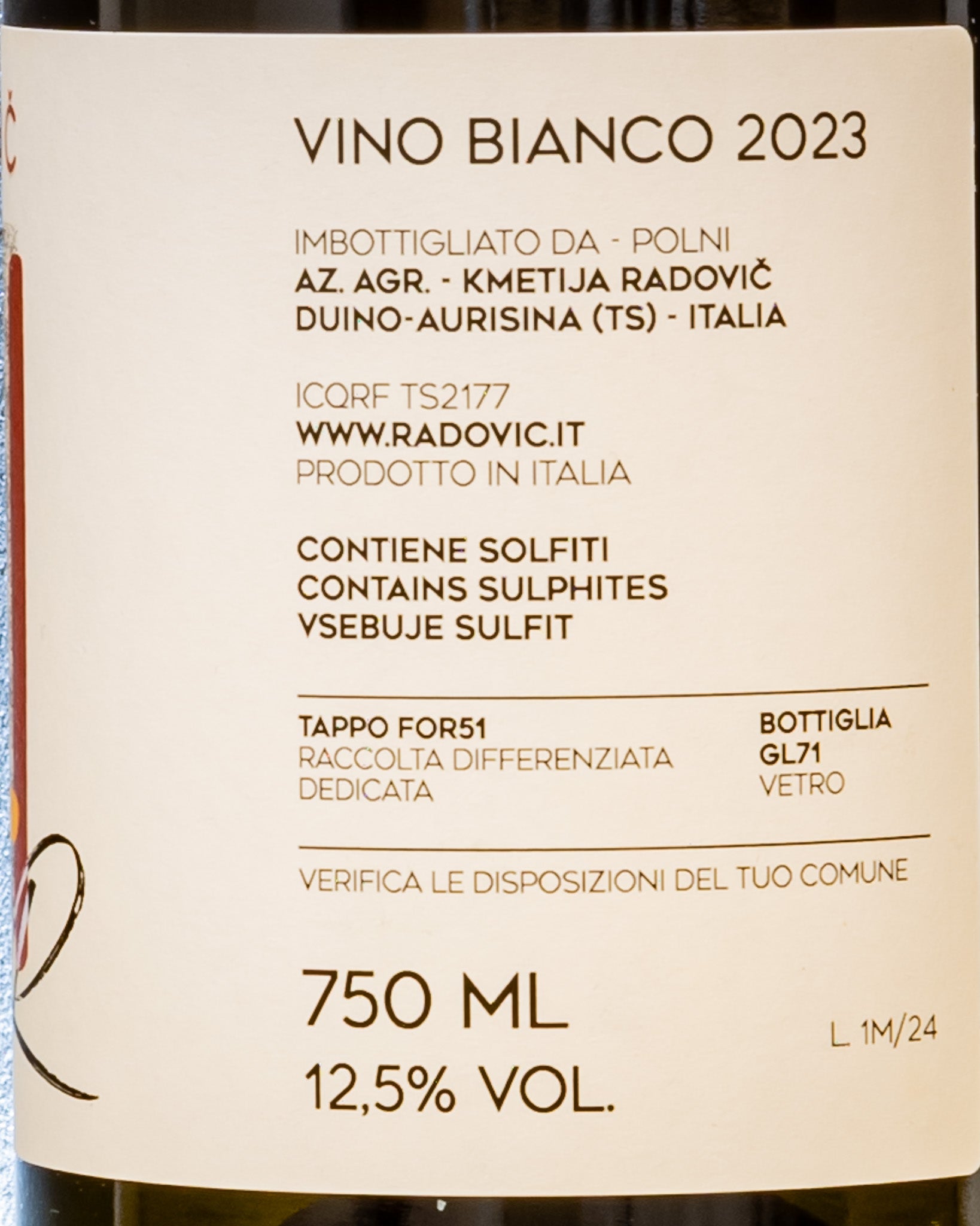 Peter Radovic Malvasia Vizija 2023 Vino Bianco Carso Italia Friuli Venezia Giulia Retro Etichetta 1