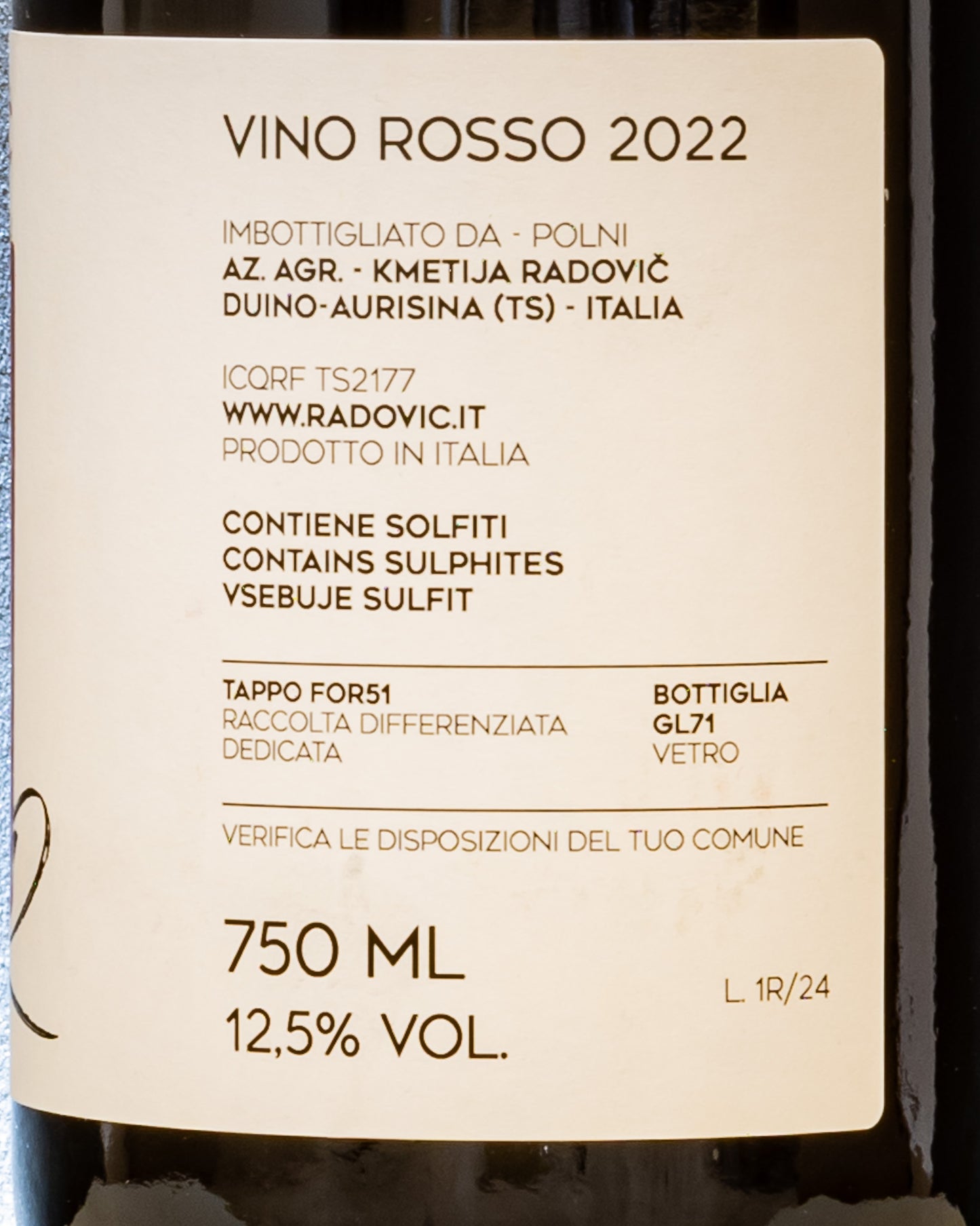 Peter Radovic Terrano Raro 2022 Vino Rosso Carso Italia Friuli Venezia Giulia Retro Etichetta 1