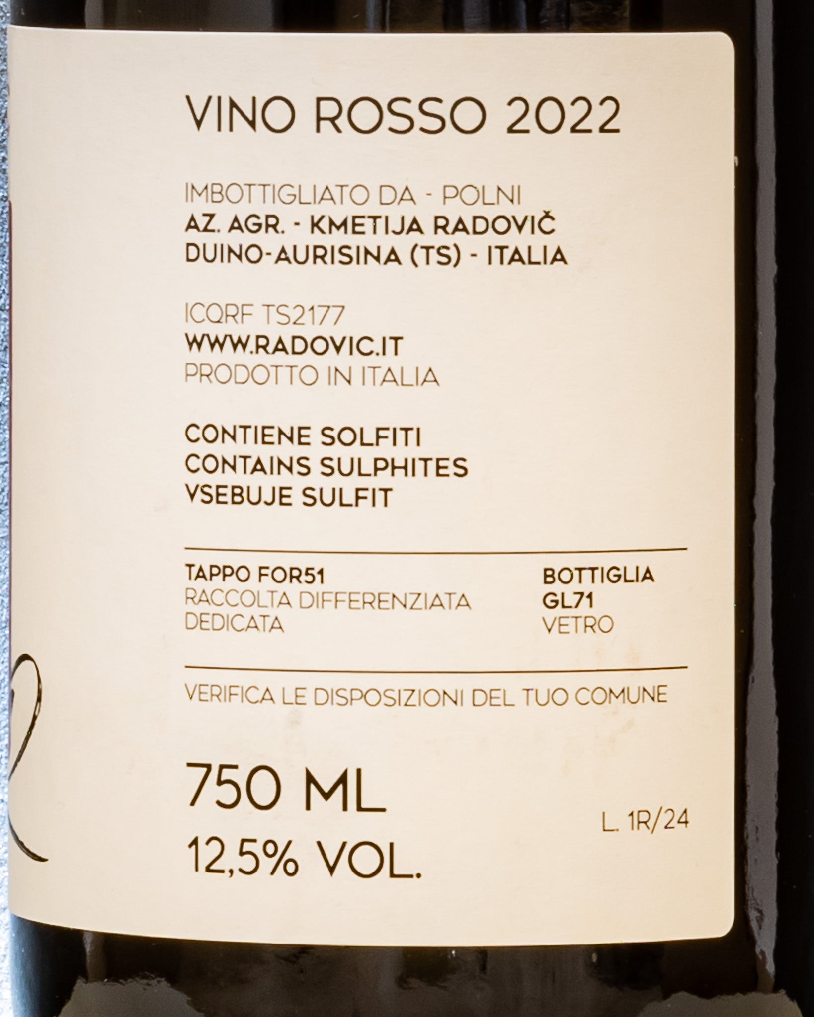 Peter Radovic Terrano Raro 2022 Vino Rosso Carso Italia Friuli Venezia Giulia Retro Etichetta 1