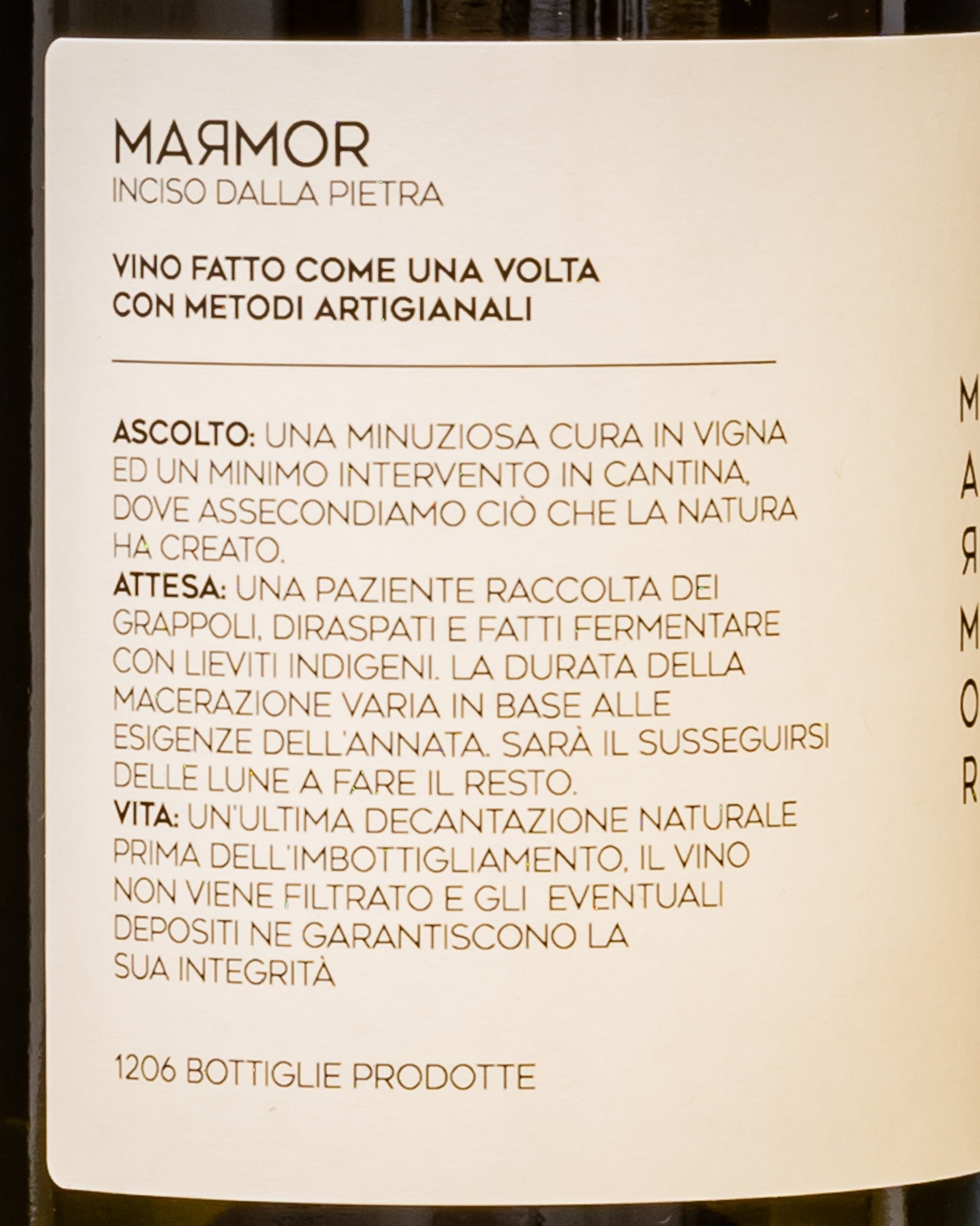 Peter Radovic Vitovska Marmor 2023 Vino Bianco Carso Italia Friuli Venezia Giulia Retro Etichetta 2