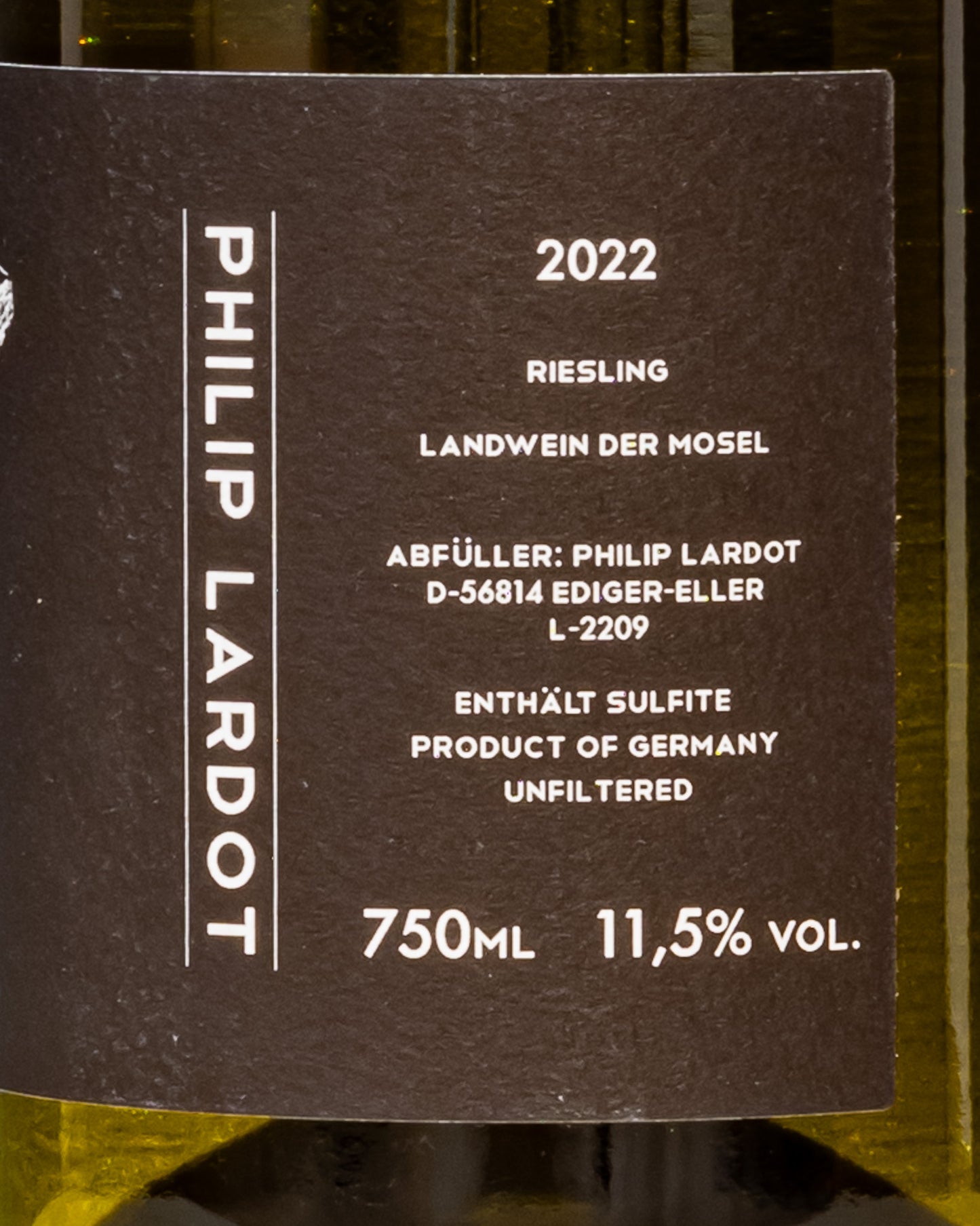 Philip Lardot Riesling 2022 Mosella Schiefer Vino Bianco Germania Retro Etichetta