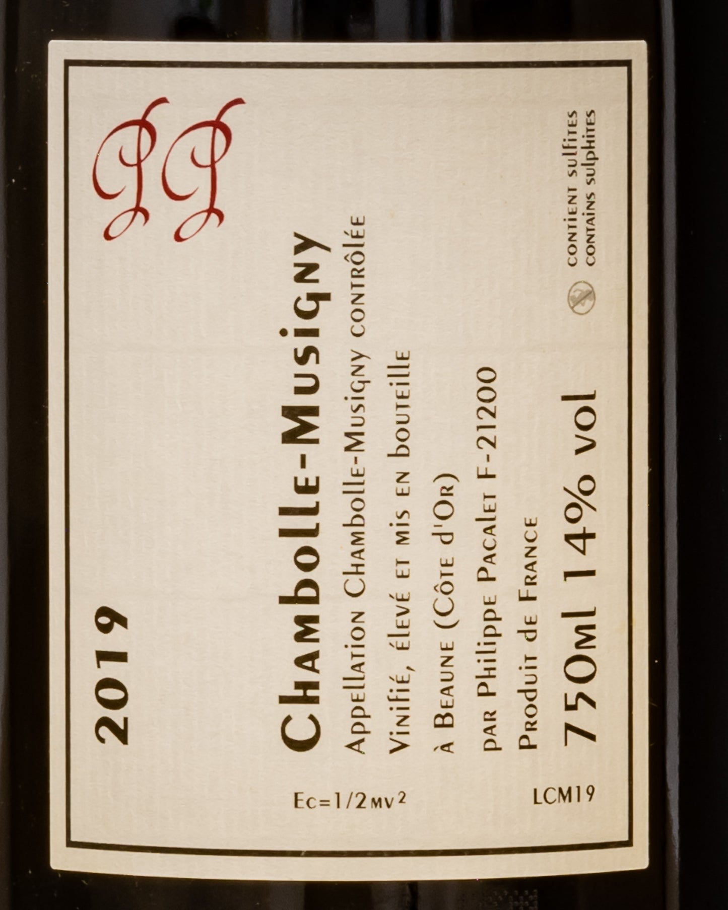 Philippe Pacalet Chambolle Musigny 2019 Pinot Nero Noir Borgogna Vino Rosso Francia Retro Etichetta