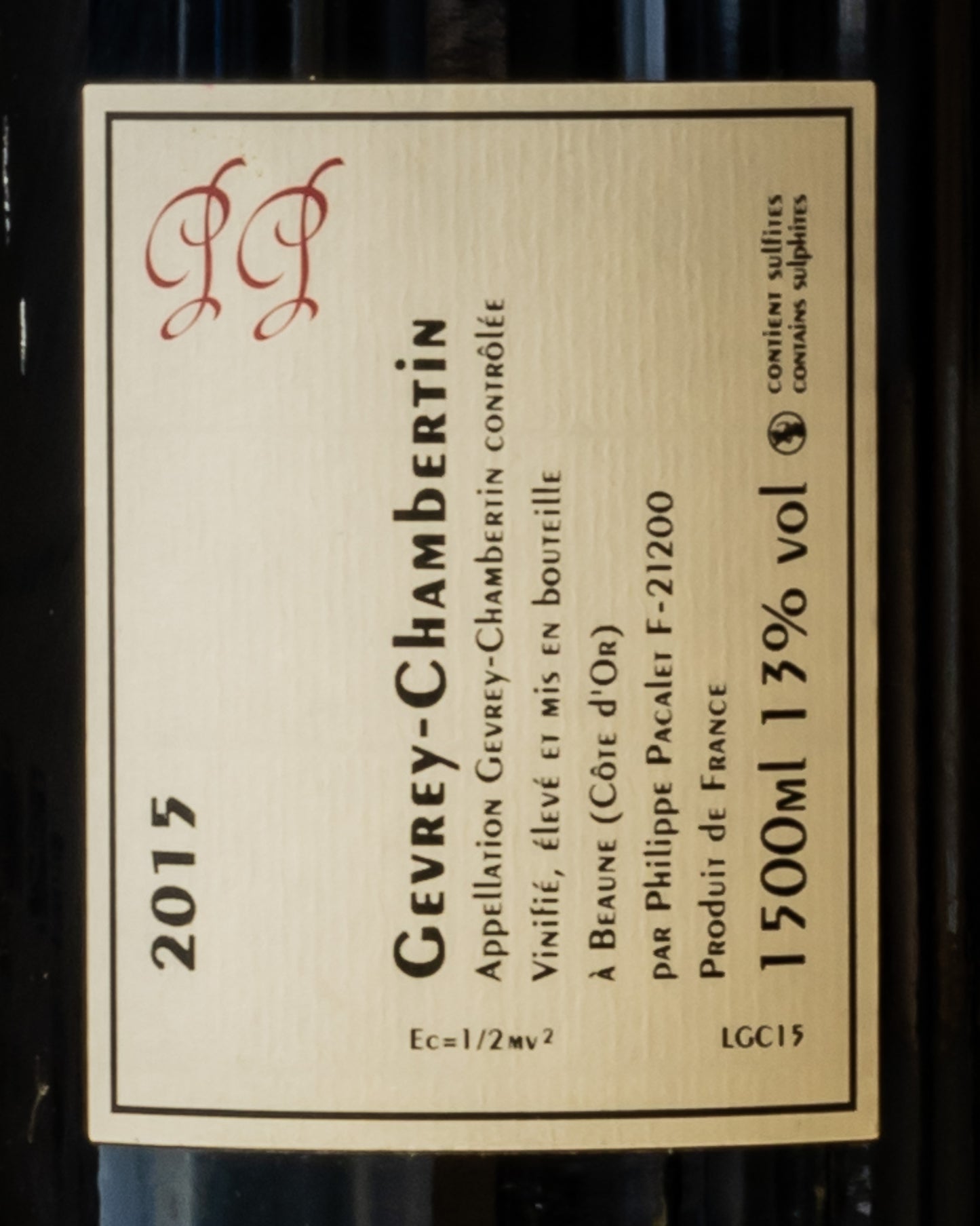 Philippe Pacalet Gevrey Chambertin 2015 Magnum Pinot Noir Nero Vino Rosso Borgogna Francia Retro Etichetta