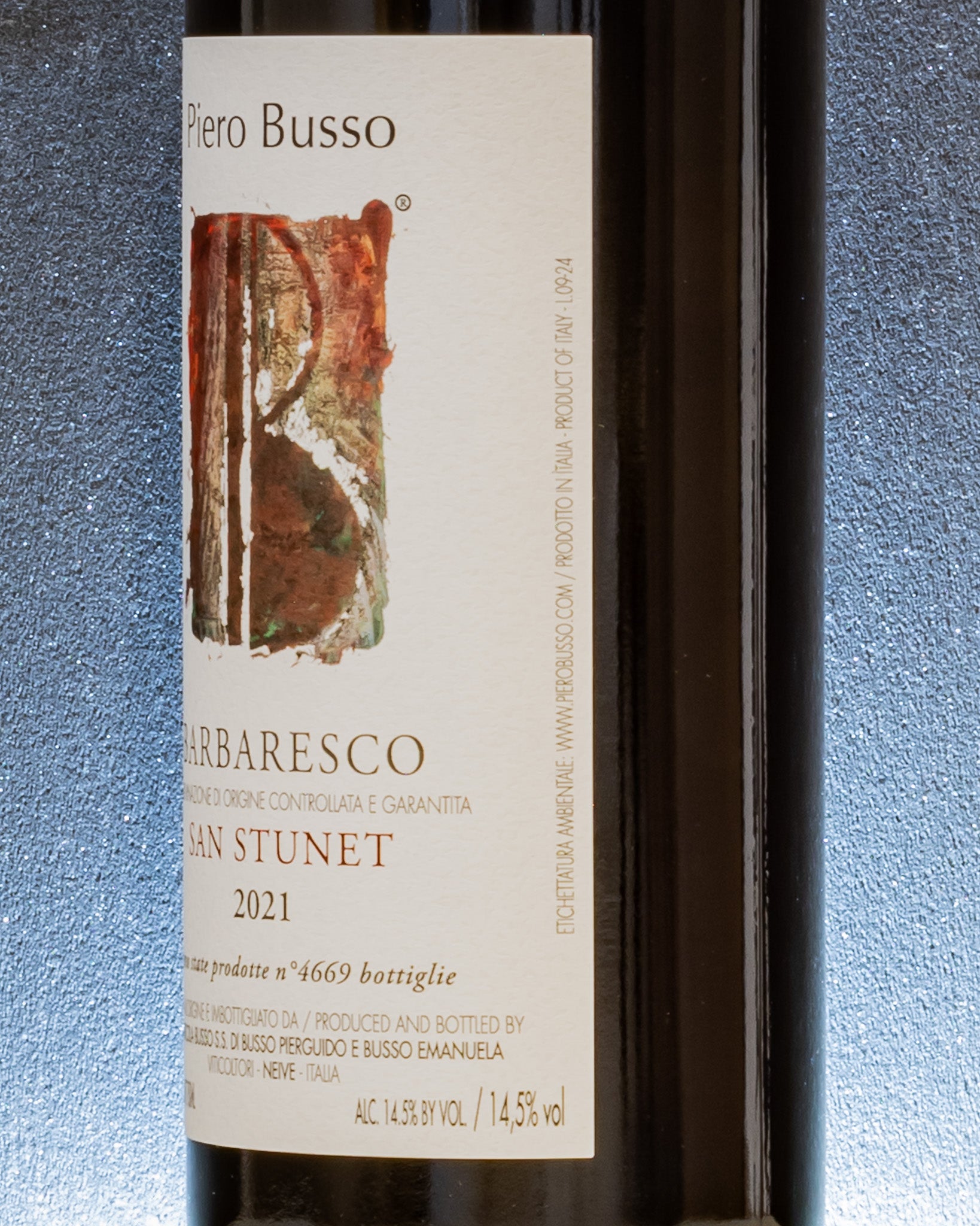 Piero Busso Barbaresco 2021 San Stunet Nebbiolo Neive Treiso Langhe Piemonte Italia Vino Rosso Retro Etichetta