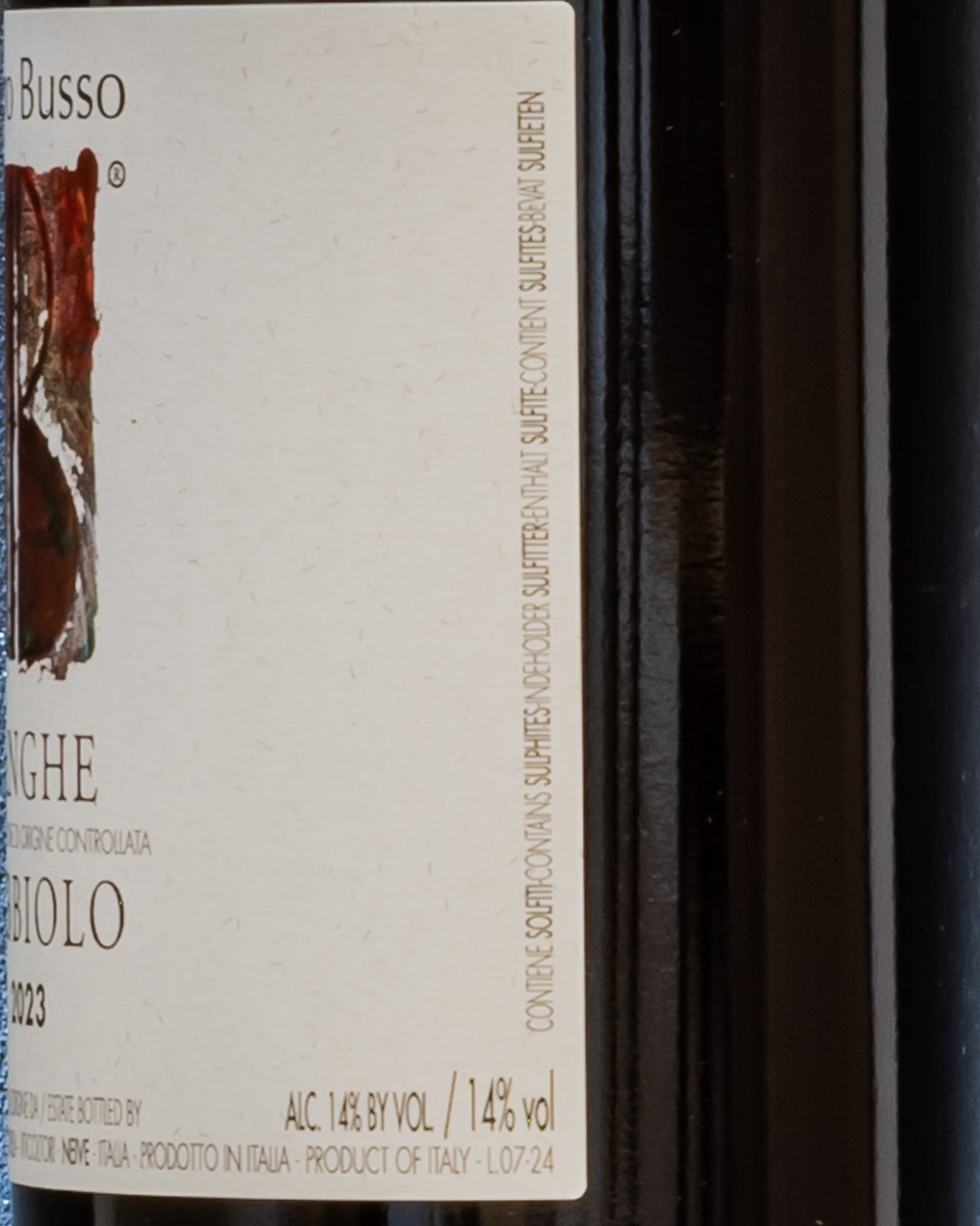 Piero Busso Nebbiolo Langhe Vino Rosso 2023 Neive Piemonte Italia Retro Etichetta