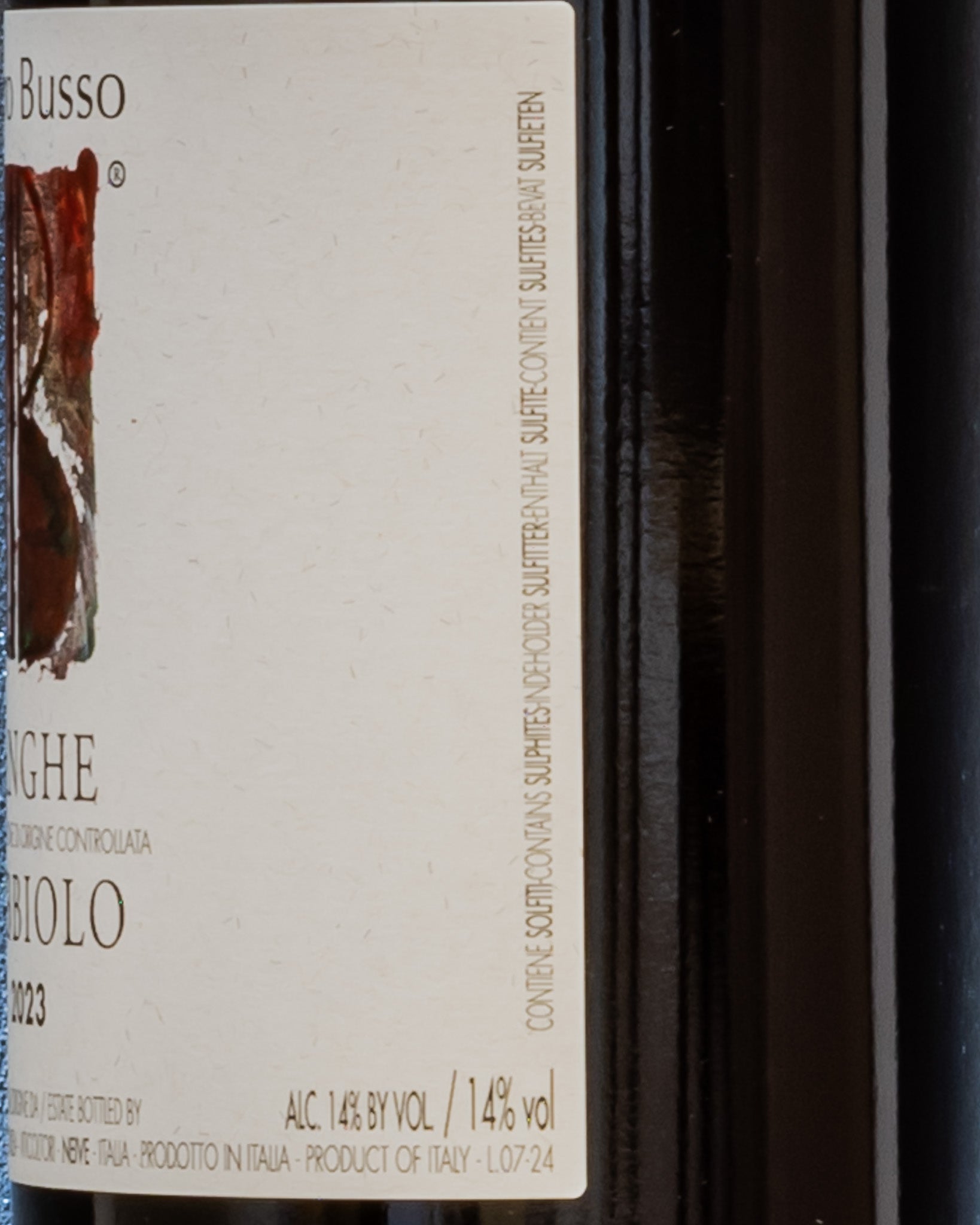 Piero Busso Nebbiolo Langhe Vino Rosso 2023 Neive Piemonte Italia Retro Etichetta