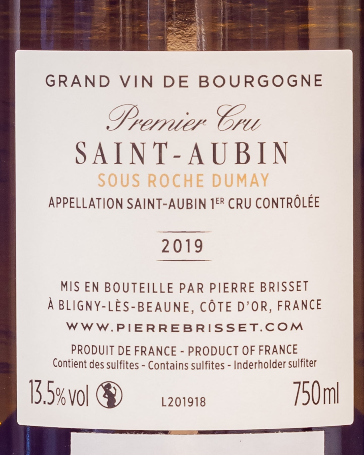 Pierre Brisset Sain Aubin 1er Cru Premier Sous Roche Dumay 2019 Chardonnay Bourgogne Borgogna Vino Bianco Francia Retro Etichetta