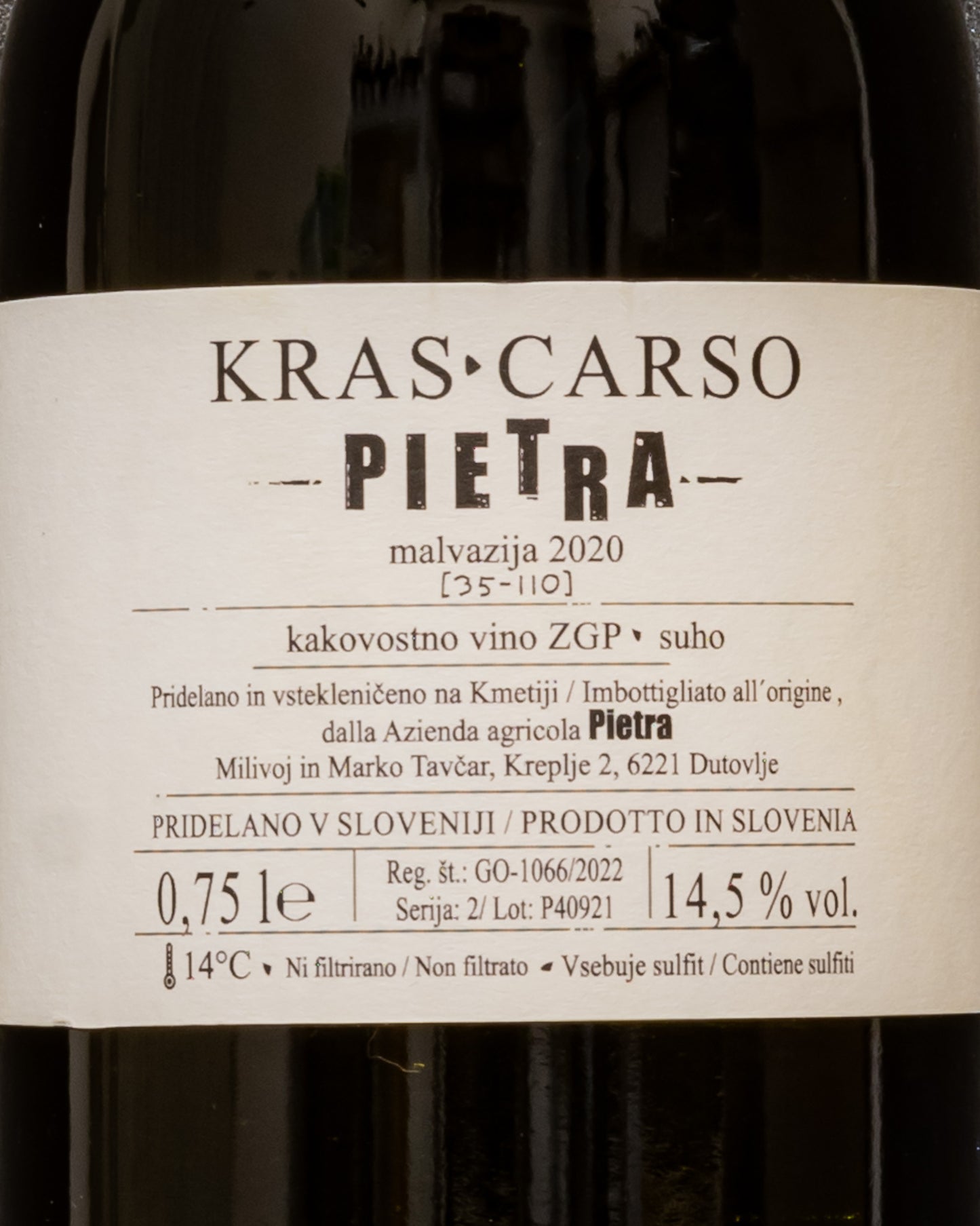 Pietra Marko Tavcar Malvazija Malvasia Carso Kras Slovenia Vino Bianco 35 110 2020 Retro Etichetta