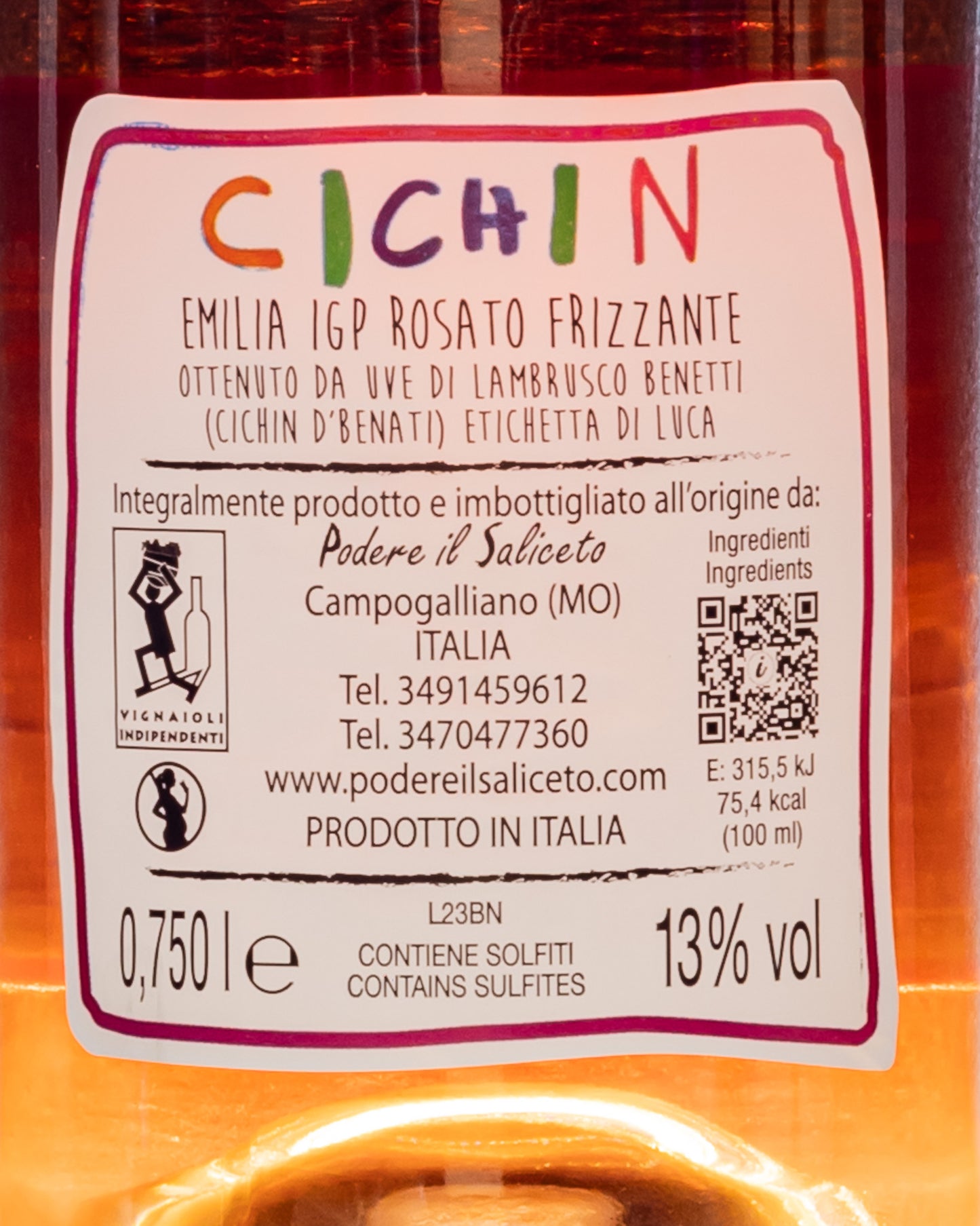 Podere Saliceto Cichin Rosato Frizzante Lambrusco Benetti Emilia Romagna Vino Italia Retro Etichetta