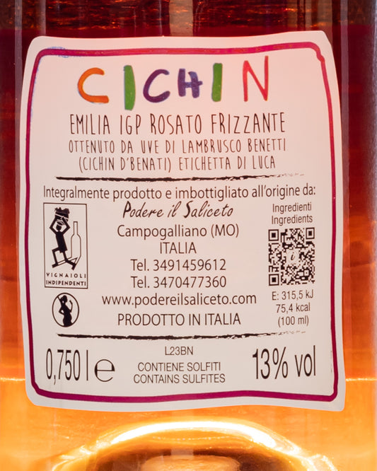 Podere Saliceto Cichin Rosato Frizzante Lambrusco Benetti Emilia Romagna Vino Italia Retro Etichetta