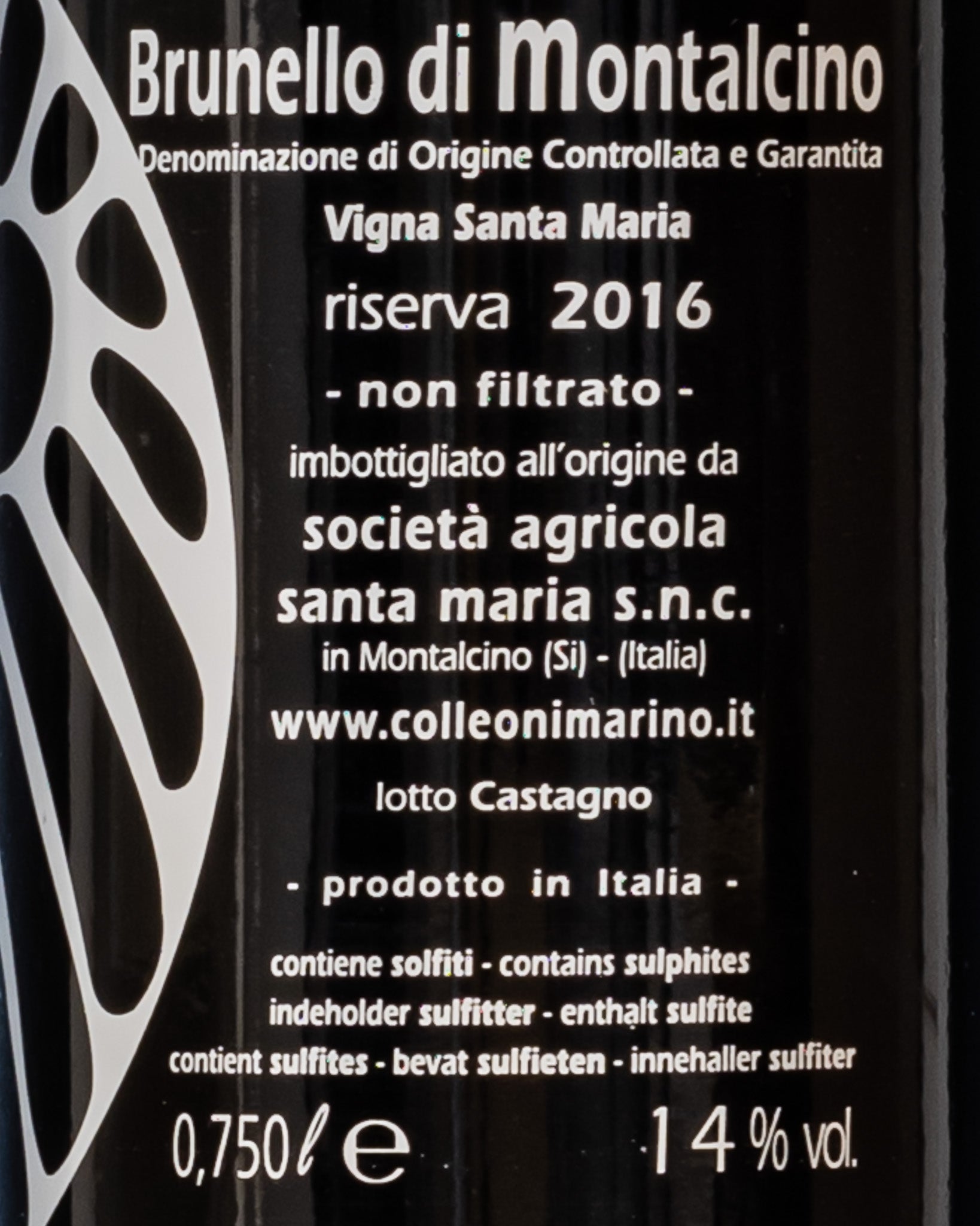 Podere Santa Maria Marino Colleoni Brunello Montalcino Riserva 2016 Vigna Sangiovese Toscana Vino Rosso Italia Retro Etichetta 2