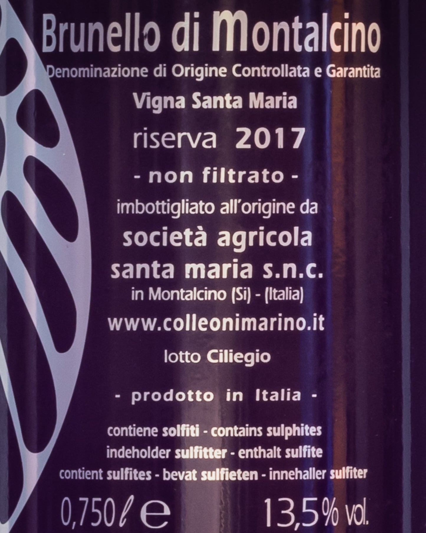 Podere Santa Maria Marino Colleoni Brunello di Montalcino Riserva Vigna 2017 Sangiovese Toscana Italia Vino Rosso Retro Etichetta 2