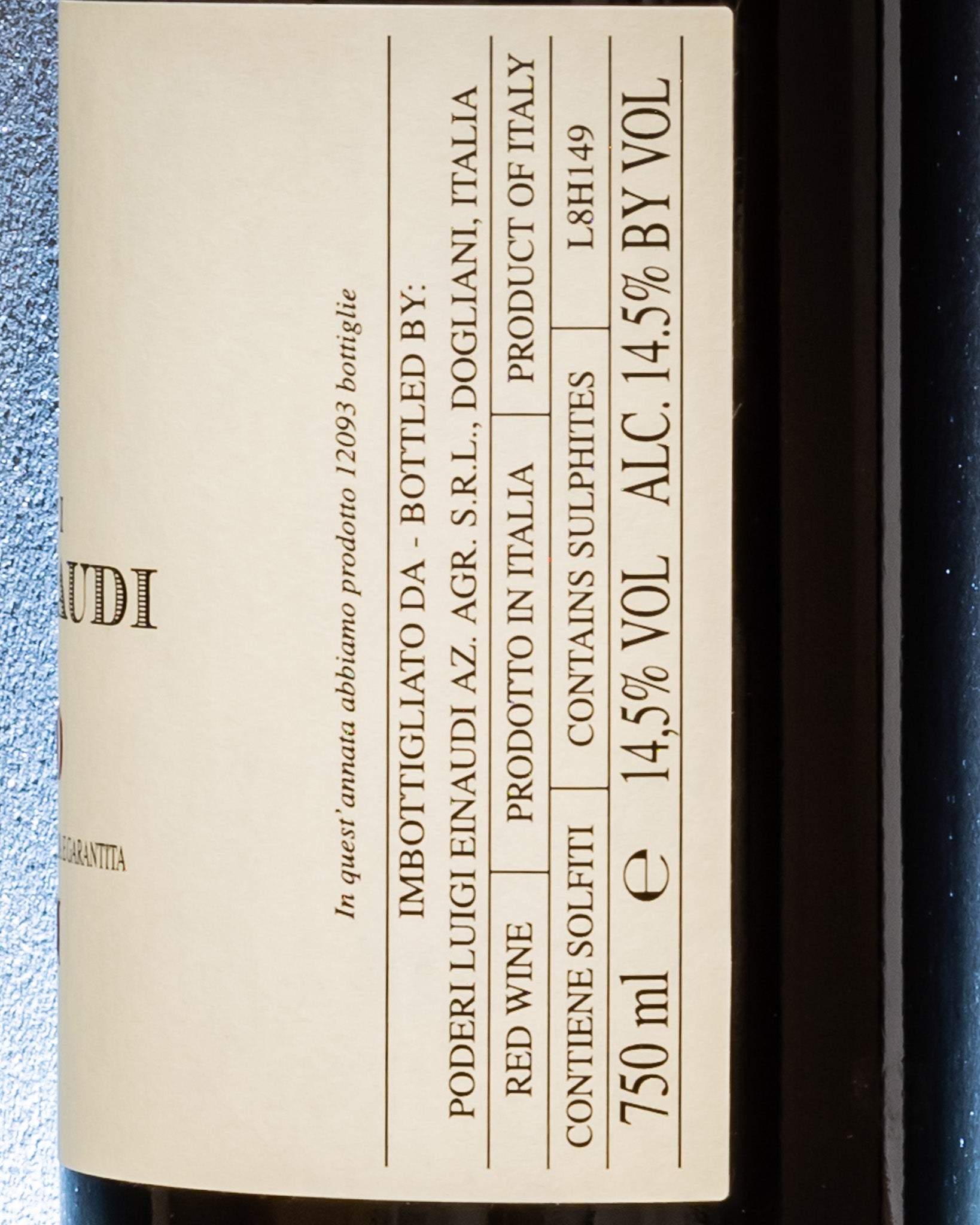Poderi Luigi Einaudi Barolo 2015 Cannubi Nebbiolo Langhe Piemonte Vino Rosso Italia Retro Etichetta