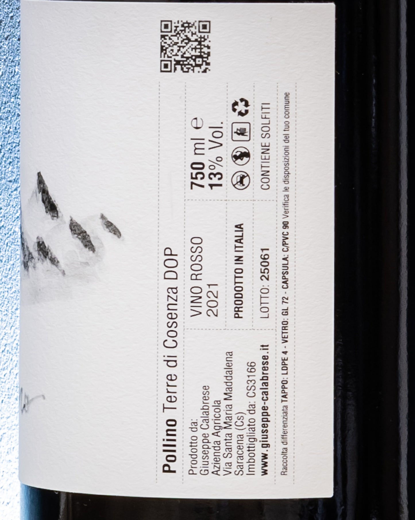 Pollino Terre Cosenza 2021 Aglianico Calabria Vino Rosso Italia Retro Etichetta 2
