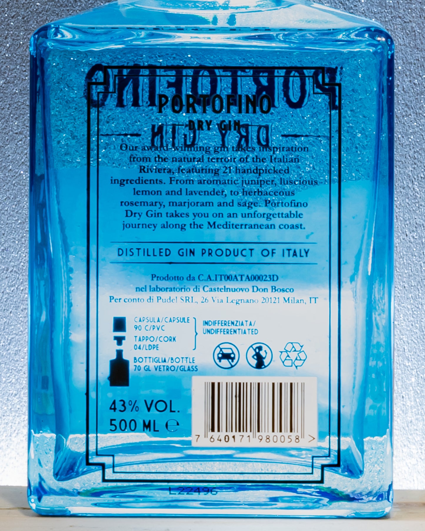 Portofino Gin Dry Distilled Distillato Liguria Italia Retro Etichetta