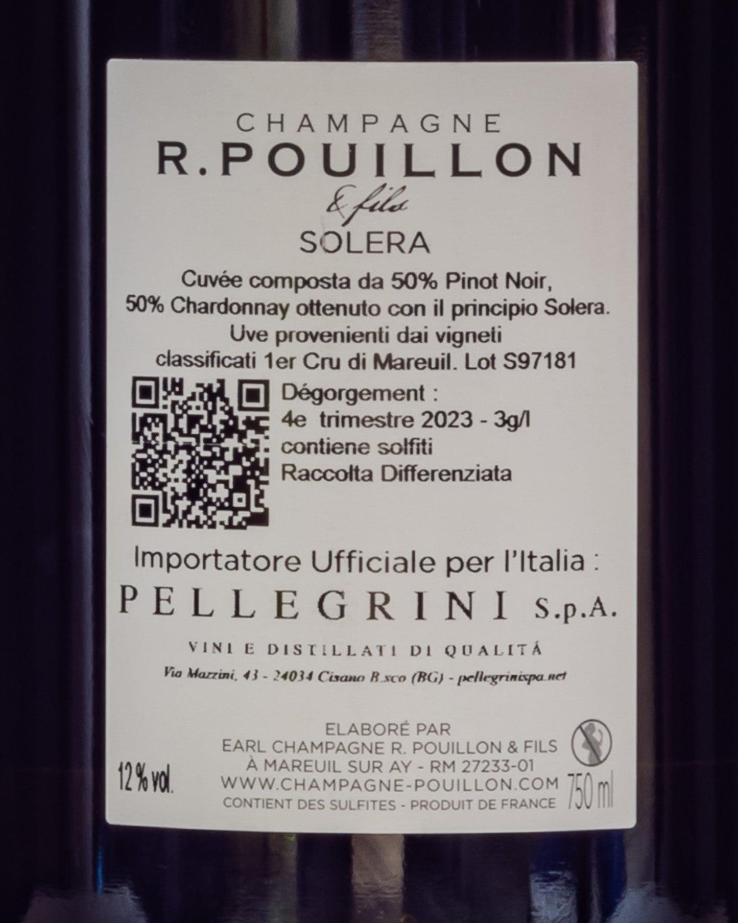 Pouillon Champagne Extra Brut 1er Cru Solera 97 18 Vallee Marne Francia Chardonnay Pinot Nero Retro Etichetta