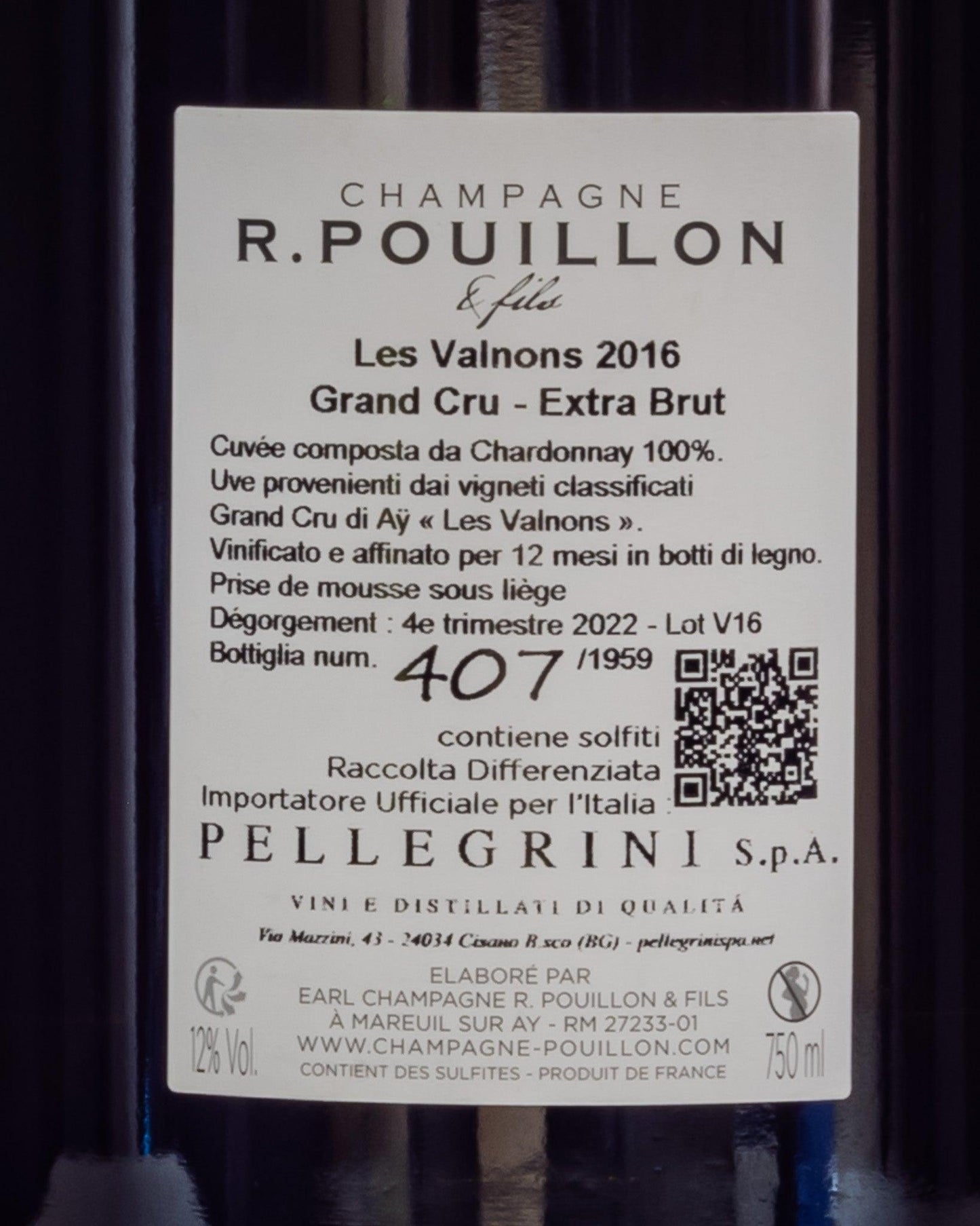 Pouillon Valnons Champagne Chardonnay Extra Brut 2016 Vallee Marne Francia Grand Cru Retro Etichetta