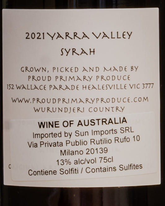 Proud Primary Syrah 2021 Yarra Valley Vino Rosso Victoria Australia Nuovo Mondo Retro Etichetta