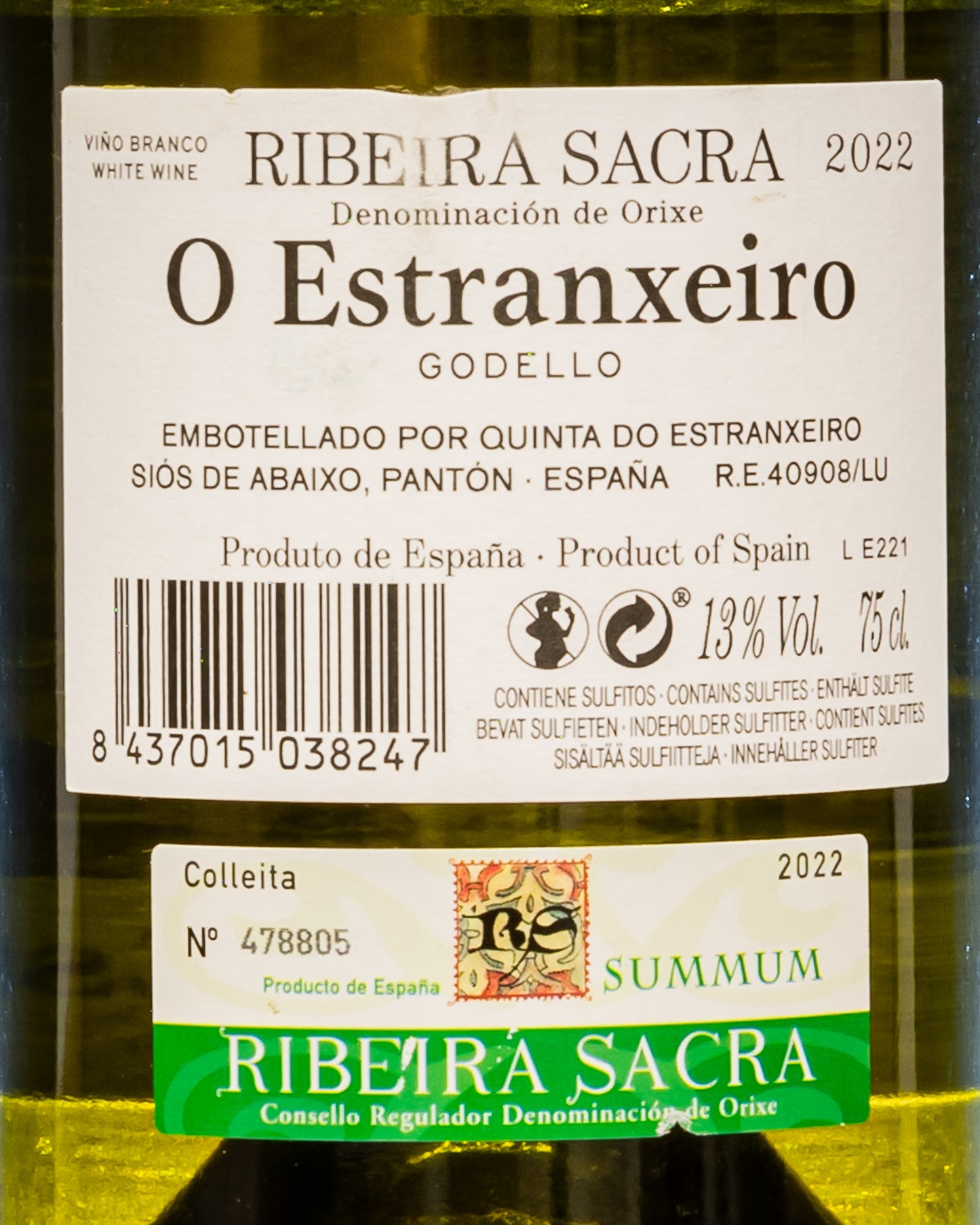 Quinta Estranxeiro Ribeira Sacra 2022 Godello Vino Bianco Galizia Spagna Retro Etichetta Retro Etichetta