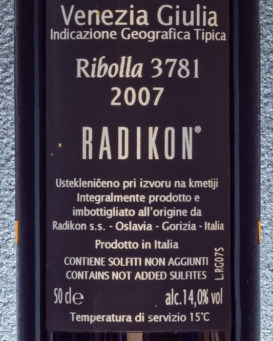 Radikon Ribolla 2007 3781 Oslavia Friuli Venezia Giulia Vino Orange Retro Etichetta Italia