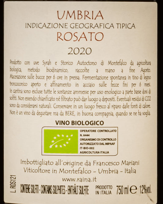 Raina Umbria Rosato Peschiera Pacino 2020 Syrah Sagrantino Montefalco Vino Italia Retro Etichette