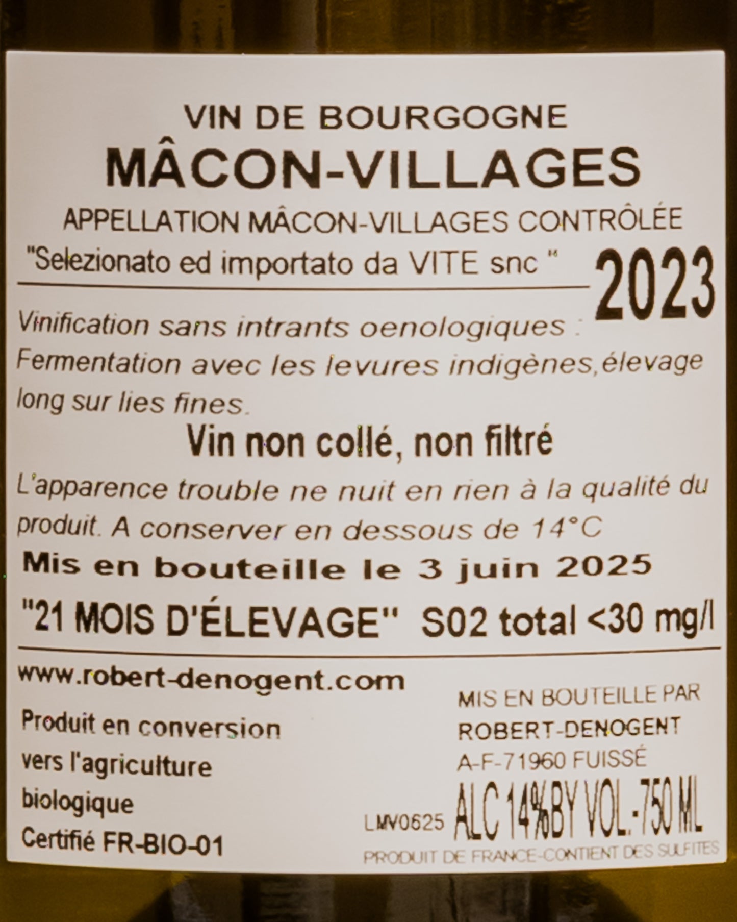 Robert Denogent Macon Villages Les Sardines 2023 Chardonnay Maconnais Borgogna Vino Bianco Francia Retro Etichetta