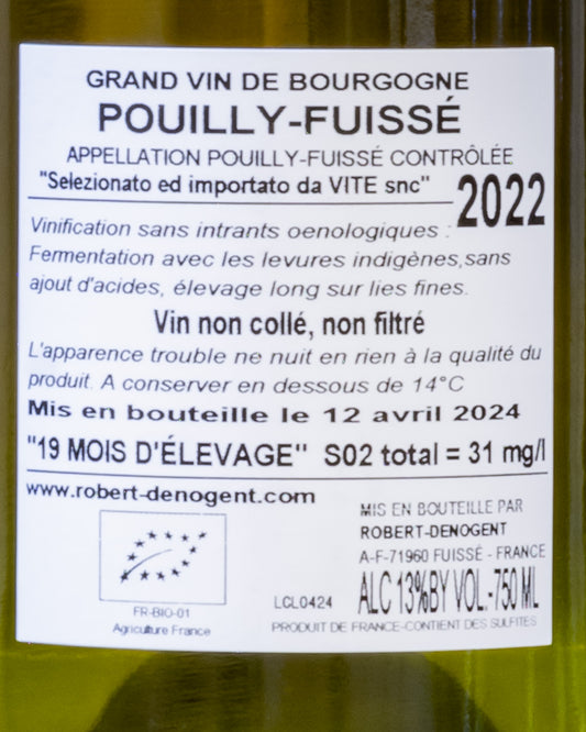 Robert Denogent Pouilly Fuisse Croix Chardonnay Maconnais Macon Borgogna Vino Bianco 2022 Francia Retro Etichetta
