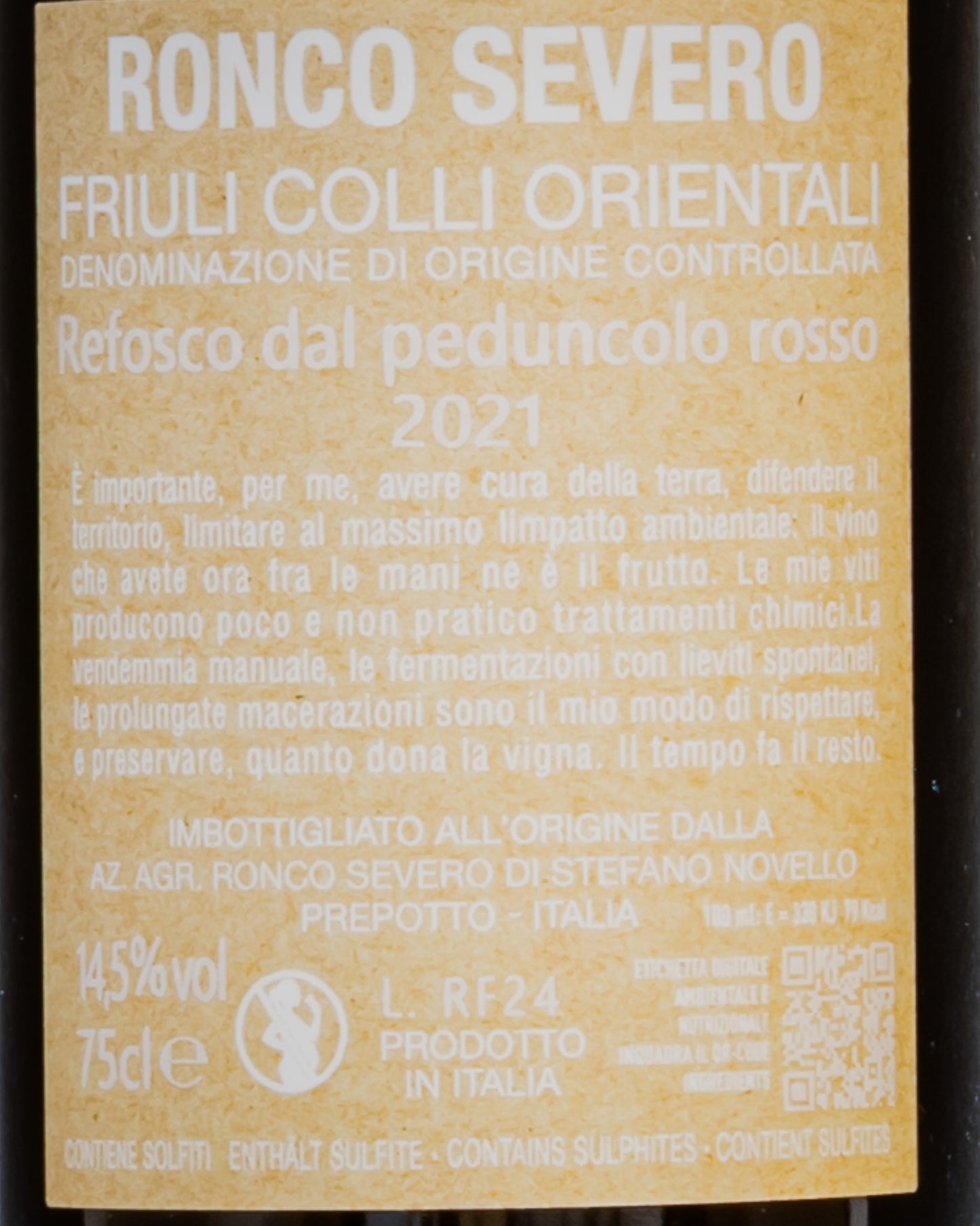 Ronco Severo Stefano Novello Refosco Dal Peduncolo Rosso 2021 Friuli Venezia Giulia Vino Italia Retro Etichetta