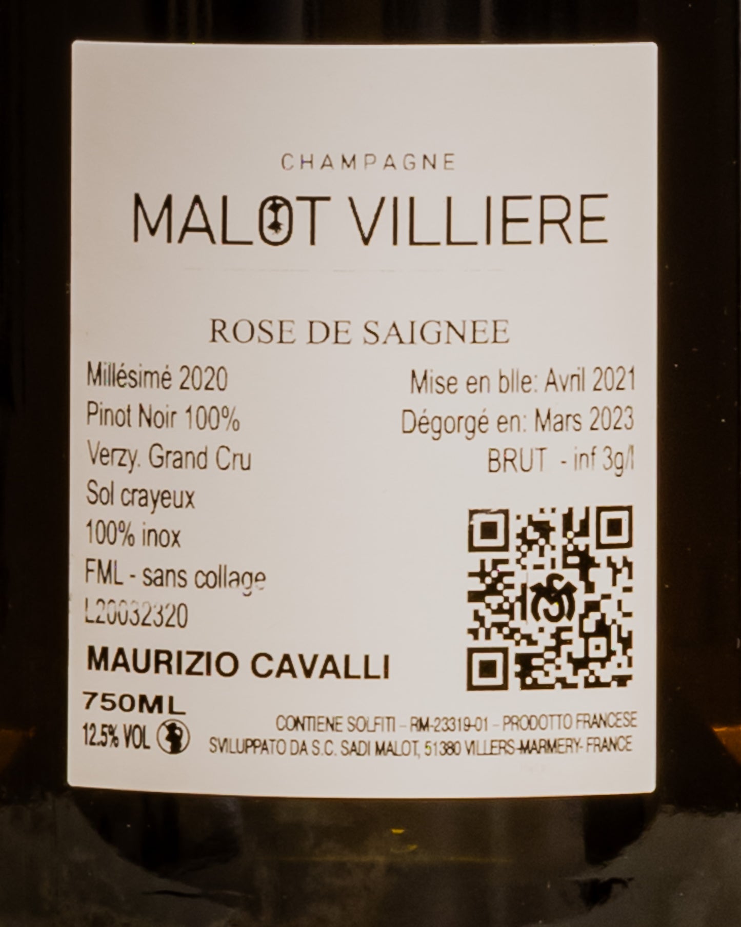 Sadi Malot Villiere Champagne Brut Nature Grand Cru Verzy 2020 Rose Saignee Pinot Noir Nero Montagne Reims Vino Francia Retro Etichetta