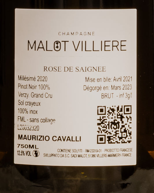 Sadi Malot Villiere Champagne Brut Nature Grand Cru Verzy 2020 Rose Saignee Pinot Noir Nero Montagne Reims Vino Francia Retro Etichetta
