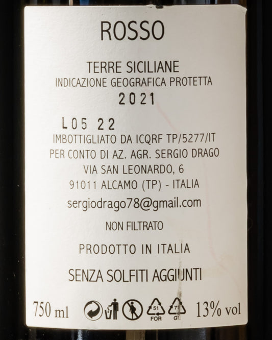 Sergio Drago Terre Siciliane Rosso Nero Avola 2021 Sicilia Vino Italia Retro Etichetta
