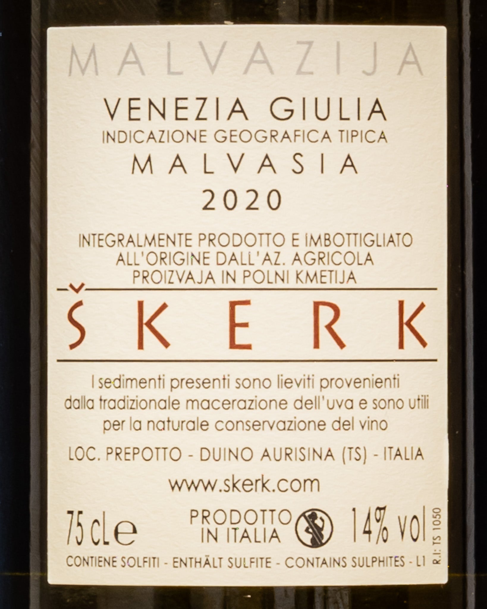 Skerk Malvazija Malvasia Carso Friuli Venezia Giulia Italia Vino Orange Macerato 2020 Retro Etichetta