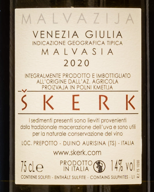 Skerk Malvazija Malvasia Carso Friuli Venezia Giulia Italia Vino Orange Macerato 2020 Retro Etichetta